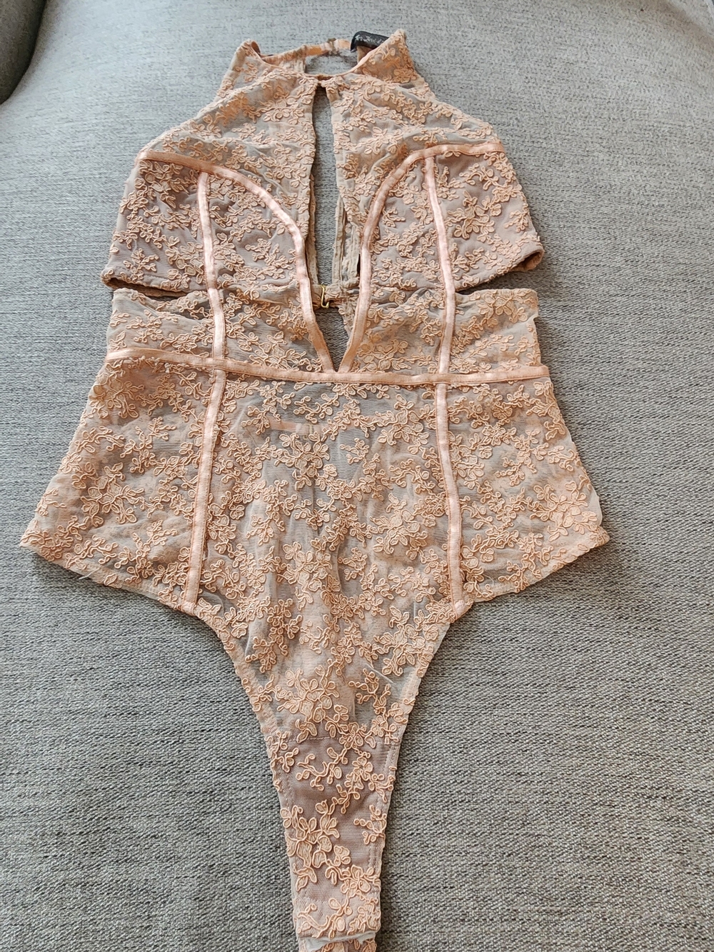 For Love And Lemons Blush Floral Lace High-Neck Bodysuit